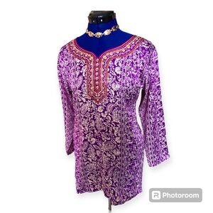 Libas Designs Purple Silk Paisley Tunic Top Oversized